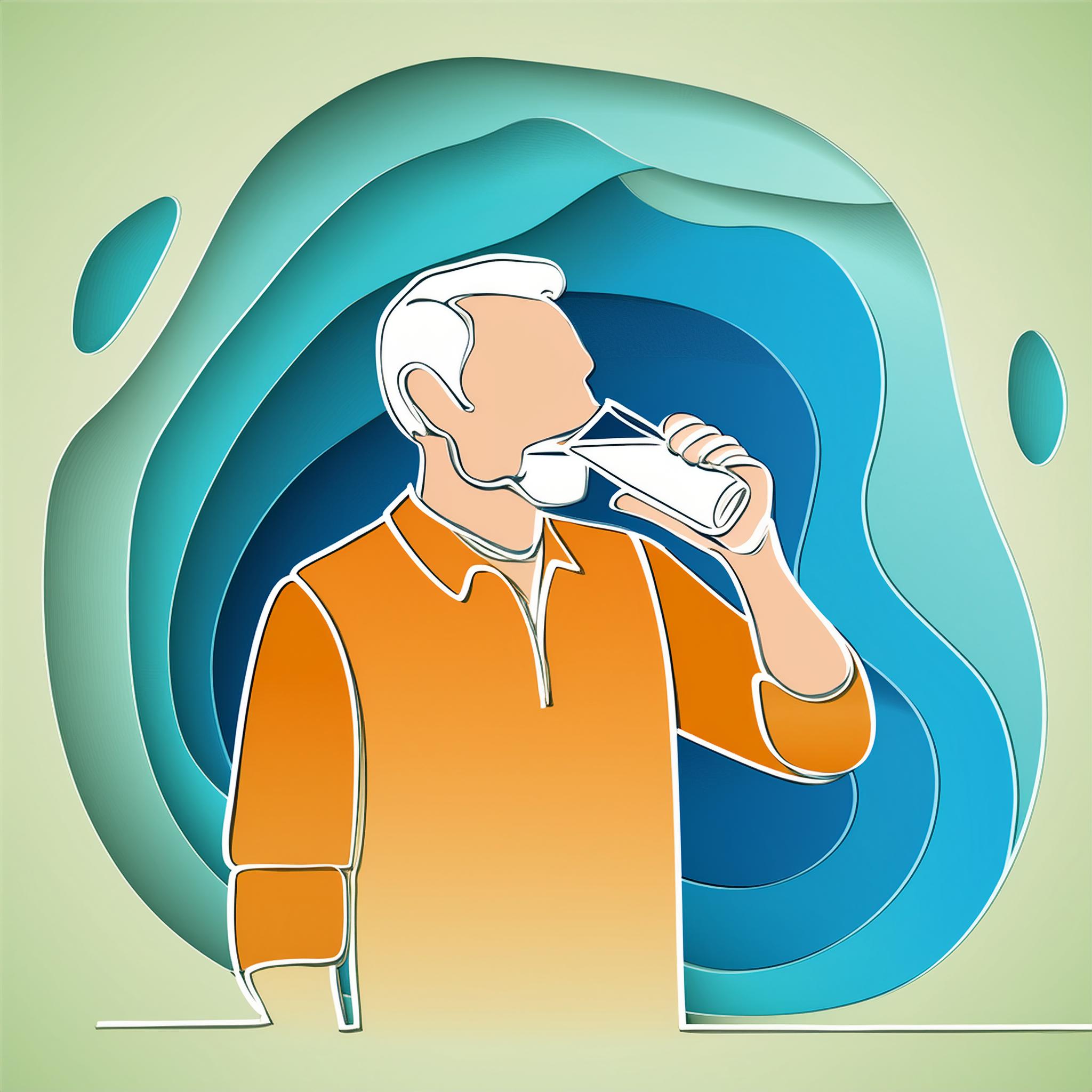 Firefly Single Continuous Line Drawing of elderly drinking purified water 23970